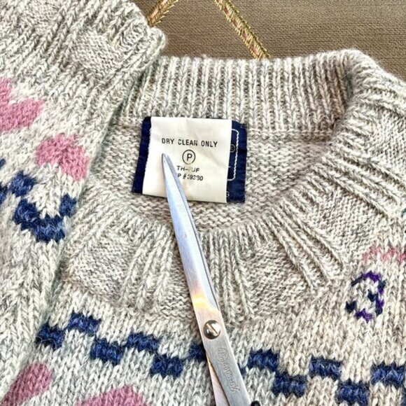 Woolrich Sweater Wool Blend Pastel Bunny Kids Sheep Hearts Crew Neck Vintage (L) - Picture 7 of 7